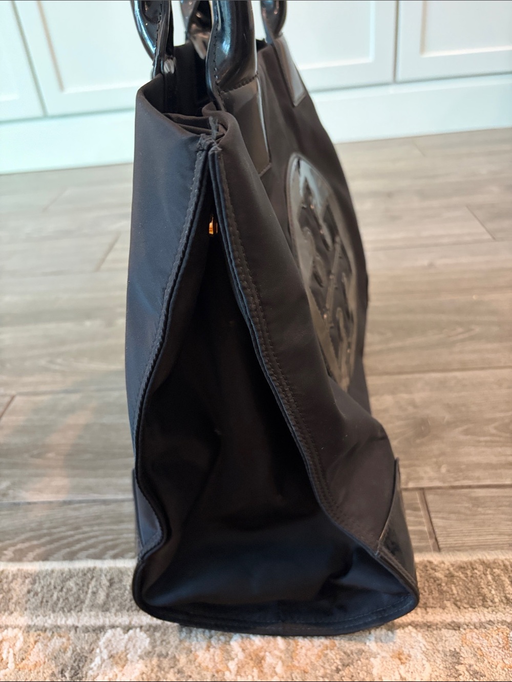 Tory Burch Ella Black Nylon Tote with Patent Logo - Picture 6 of 9